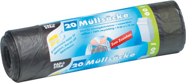 Image Müllbeutel mit Zugband, LDPE, 60l, 75x65cm, grau
