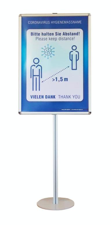 Image Mobile-Säule CORONAVIRUS Hygienemaßnahme <br>mit A1 Plakat "Bitte halten Sie Abstand!" 1,5 m, Vielen Dank