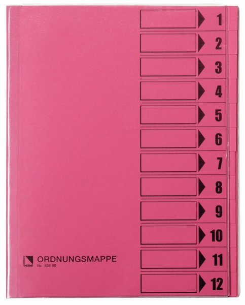 Image Ordnungsmappe, 12 Fächer, rosa, A4, Mappe - Karton 250 g/m2, mit