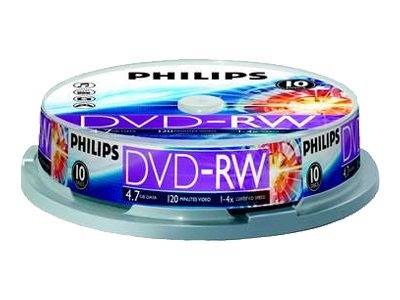 Image PHILIPS 10xDVD-RW 4,7GB 120Min 4x CakeBox