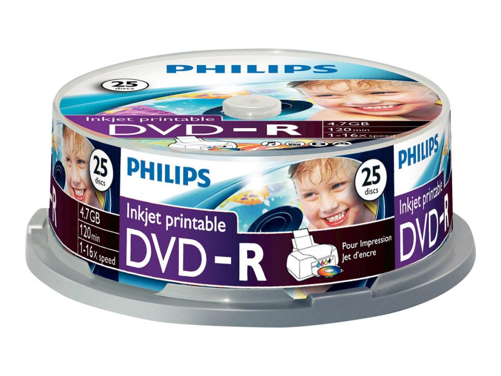 Image PHILIPS 25xDVD-R printable 4,7GB 120Min 16x CakeBox