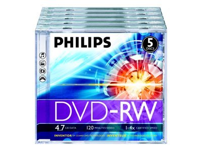 Image PHILIPS 5xDVD-RW 4,7GB 120Min 4x JewelCase