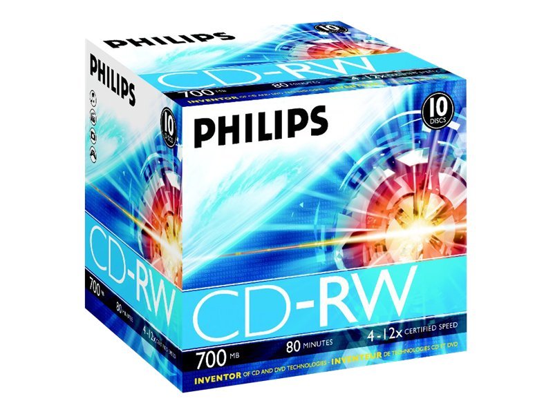 Image PHILIPS CD-RW 700MB 10pcs jewel case carton box 4-12x