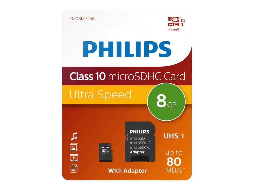 Image PHILIPS SD Micro SDHC Card   8GB Card Class 10 incl. Adapter