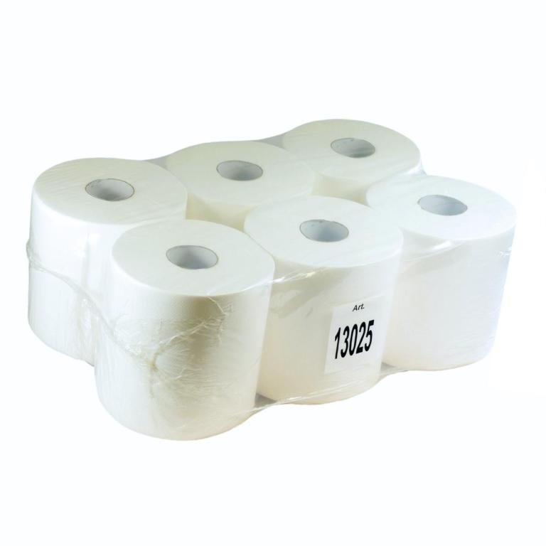 Image Papierhandtücher Rollenhandtücher Innenabrollung 2-lagig, 100% Zellstoff weiß, 153 m, "ACTION 450", 450 Blatt | 6 Rollen passend für Spender ||70260||, ||70261||