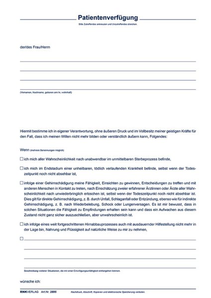 Image Patientenverfügung mit Betreuungs- verfügung und Vorsorgevollmacht