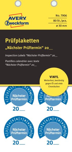 Image Prüfplakette nächster Prüftermin blau, Ø 30 mm, Jahreszahl 20.. zum Selber-