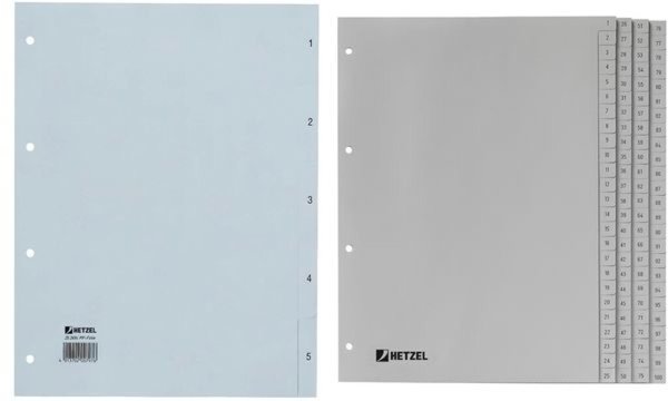 Image REXEL HETZEL Kunststoff-Register, Zahlen, A4, 1-52, PP, grau 52-teilig, 0,11 mm
