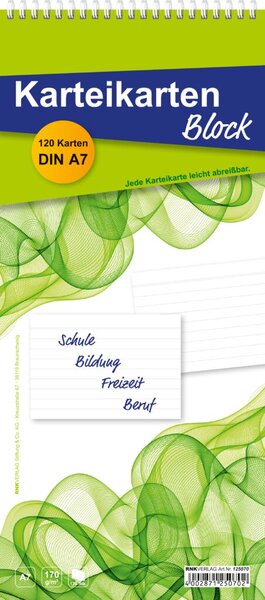 Image Karteikartenblock A7, weiß, liniert, 170g, Doppelspieralbindung,