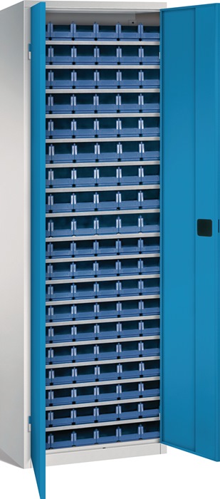 Image Regalschrank H2000xB690xT285mm grau/blau 18Fachböden m.Türen 114xMK5 PROMAT