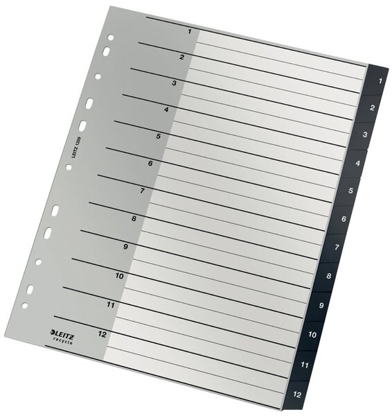 Image Register Recycle PP, A4, 1-12, schwarz 12 Blatt, Universallochung, Deckblatt,