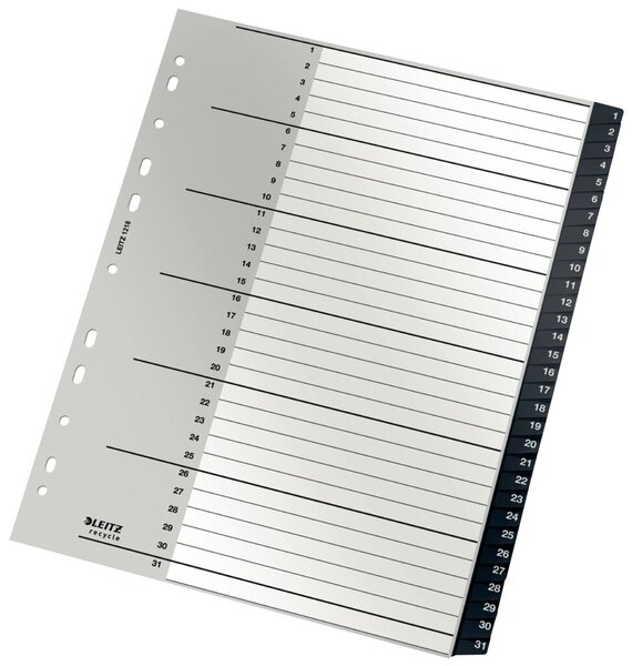 Image Register Recycle PP, A4, 1-31, schwarz 31 Blatt, Universallochung, Deckblatt,