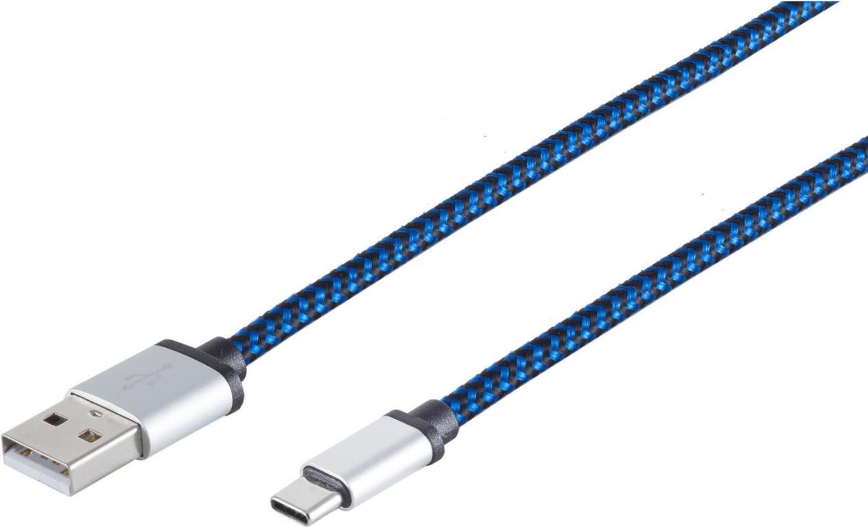 Image S-CONN USB Ladekabel USB A-ST auf USB C-ST Nylon blau 0,3m (14-50018)