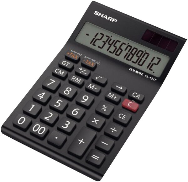 Image SHARP EL-124TWH - Desktop-Taschenrechner - 12 Stellen - Solarpanel, Speichersic