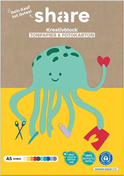 Image Kreativ-Bastelblock A5, share mehrfarbig 40 Blatt, rot, blau, grün,