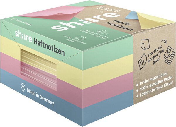 Image Haftnotizblock 4x100 Blatt, share 1x pastellgelb, 1x pastellgrün,