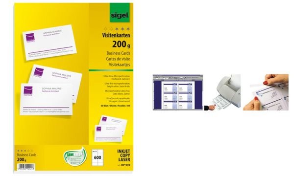 Image SIGEL - Mikroperforierte Visitenkarten - hochweiß - 85 x 55 mm - 185 g/m2 - 600