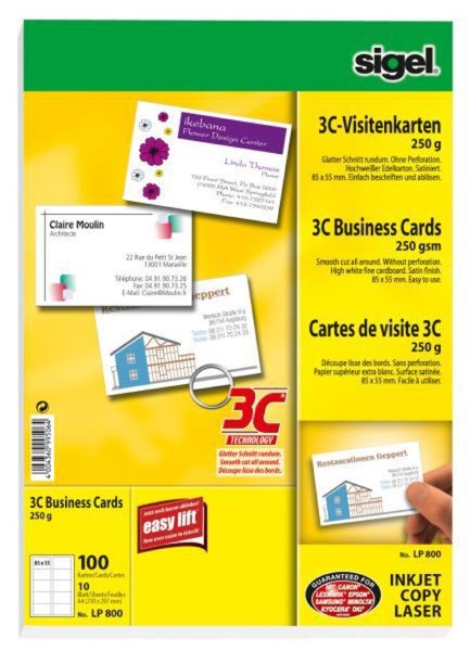 Image SIGEL Business Card 3C LP800 - Visitenkarten - hochweiß - 85 x 55 mm - 250 g/m2