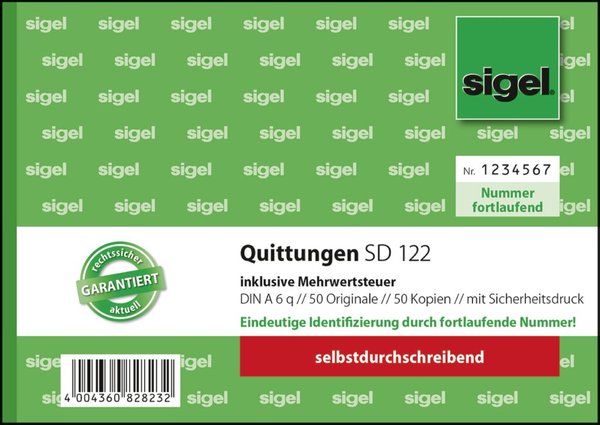 Image SIGEL Formularbuch "Quittung", inkl. MwSt., DIN A6 quer - für den Markt: D - 1 
