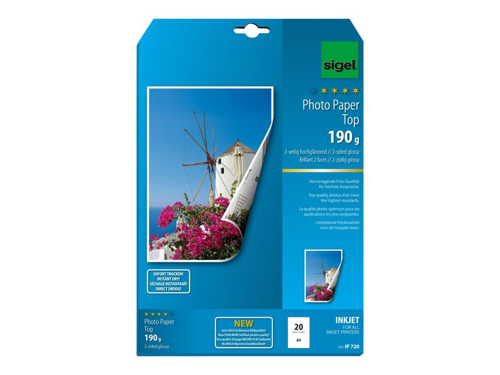 Image SIGEL Fotopapier Sigel Photo Paper Top IP720 DIN A4 190 g/m² 20 Blatt Hochglänz