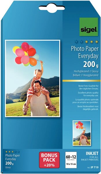 Image SIGEL InkJet Everyday plus Photo Paper IP719 - Fotopapier, hochglänzend - weiß 