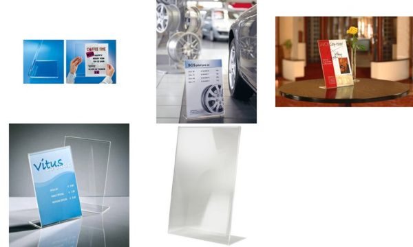 Image SIGEL Tischaufsteller, Acryl, DIN A4 quer, schräg, glasklar für einseitige Präs