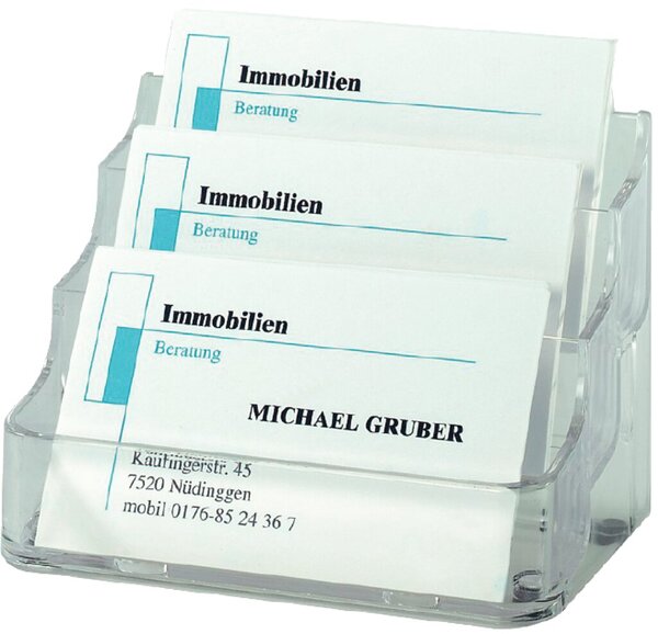 Image SIGEL Visitenkarten-Aufsteller, Hartplastik, mit 3 Fächern glasklar, für bis zu