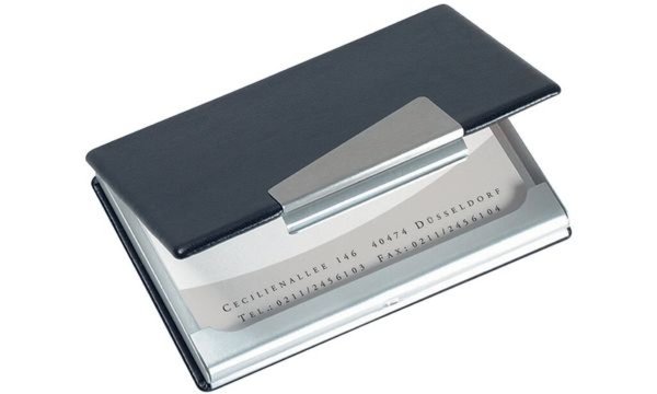 Image SIGEL Visitenkarten-Etui "Alu-Lederoptik", silber - schwarz für bis zu 20 Karte