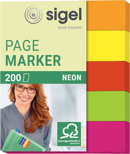 Image Haftmarker Neon 12x60mm 5 Farben im Pocket in orange, gelb,