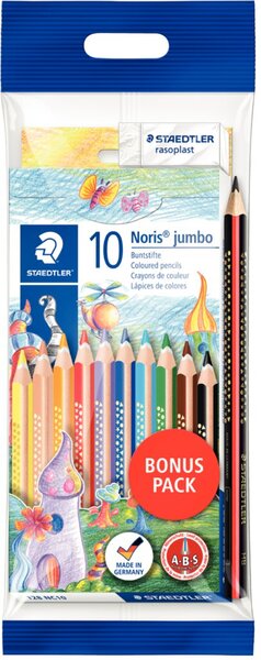 Image Buntstiftset, Noris Jumb, 10er Set plus Schreiblernstift, plus Radierer