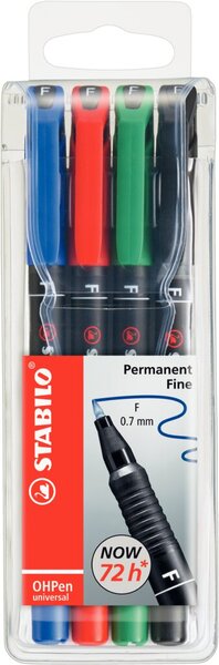 Image STABILO OHPen universal permanent - 4 Pack - Schwarz - Blau - Grün - Rot - Mehr