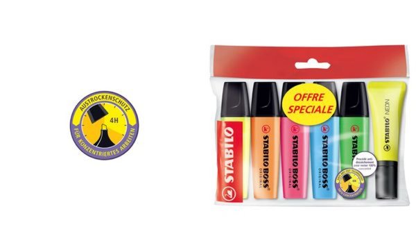 Image STABILO Textmarker BOSS ORIGINAL, 5 + 1 Ecopack Keilspitze, Strichstärke: 2,0 -