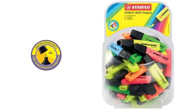 Image STABILO Textmarker BOSS ORIGINAL, 60er Display Bonbonglas aus PET, Keilspitze, 