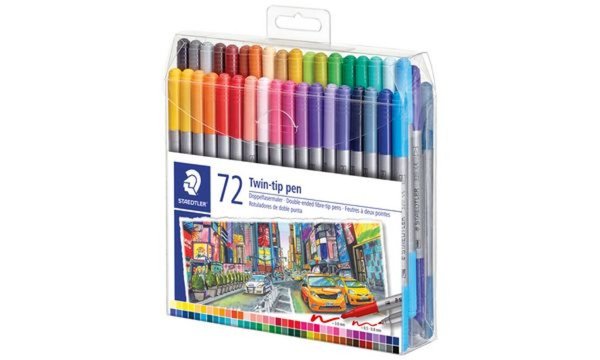 Image STAEDTLER Doppel-Fasermaler Twin-tip, 72er Kunststoff-Etui 2 Spitzen, Strichstä