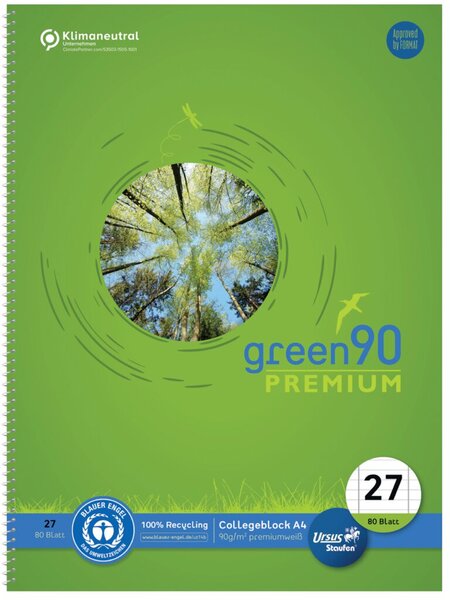 Image Green Prem Collegeblock, A4, liniert, 80 Blatt, 90 g/qm,