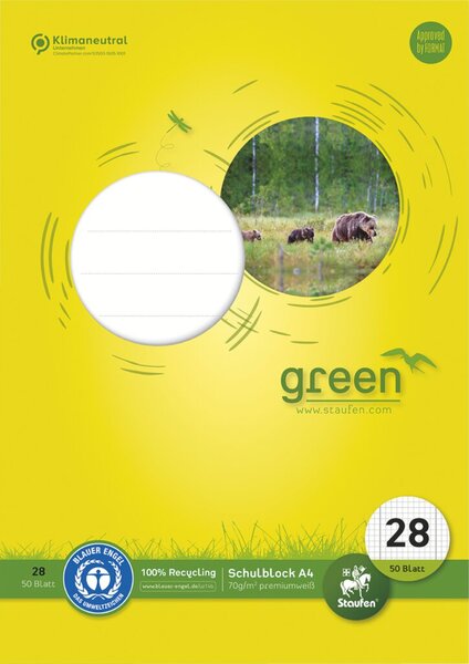 Image Green Schulblock Lin28, A4, 50 Blatt 70 g/qm, 5 mm, kariert, mit Rand
