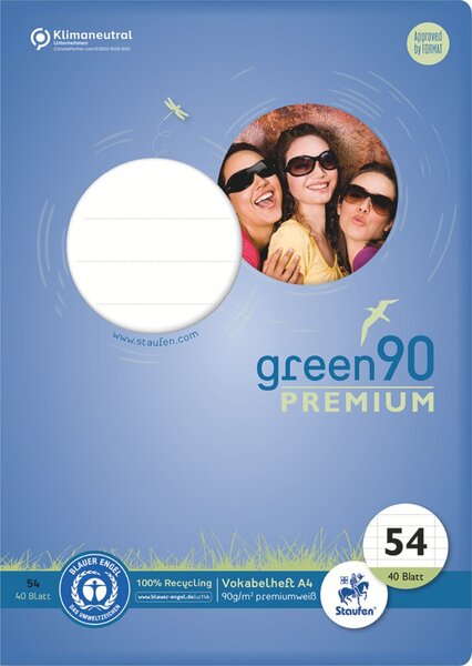 Image Green Vokabelheft Lin54, A4, 40 Blatt 90 g/qm, mit 2 Trennlinien