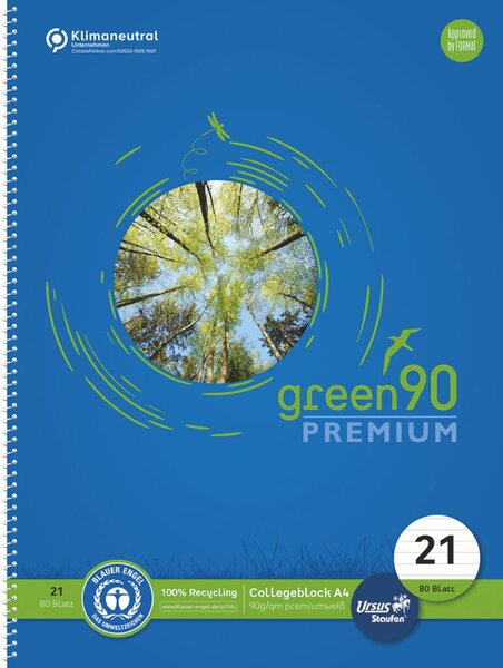 Image Green Collegeblock Lin21 A4 80 Blatt 90 g/qm, 9 mm, liniert, 4-Loch, blau