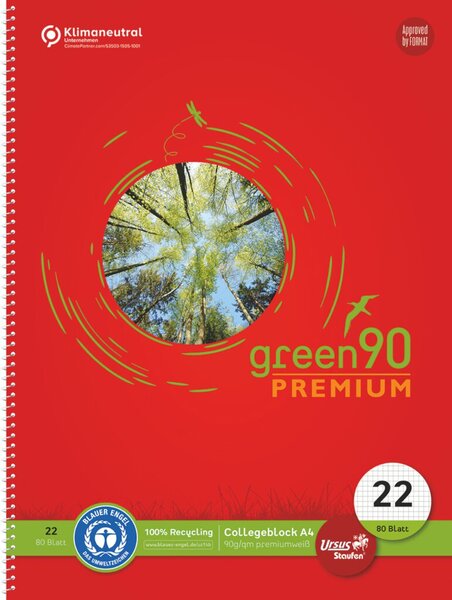 Image Green Collegeblock Lin22 A4 80 Blatt 90 g/qm, 5 mm, kariert, 4-Loch, rot