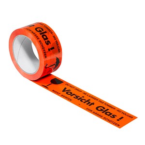 Image SUPRA Warnklebeband Vorsicht Glas! leuchtorange 50,0 mm x 66,0 m 1 Rolle