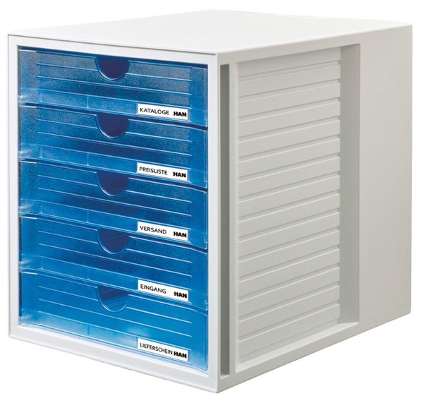 Image Schrankset transparent/blau A4 5 Schübe geschlossen
