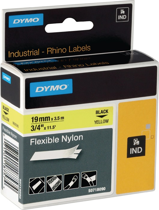 Image Schriftband Band-B.19mm Band-L.3,5m flexibles Nylonband schwarz auf gelb DYMO