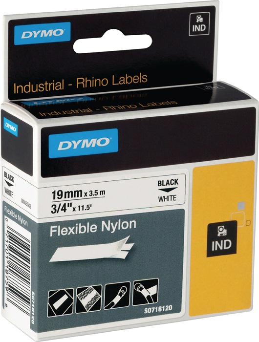 Image Schriftband Band-B.19mm Band-L.3,5m flexibles Nylonband schwarz auf weiß DYMO