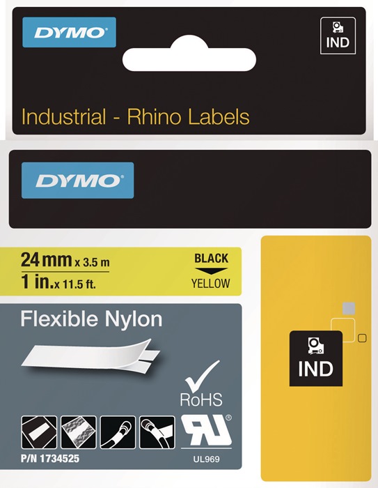 Image Schriftband Band-B.24mm Band-L.3,5m flexibles Nylonband schwarz auf gelb DYMO