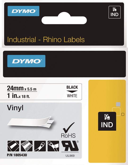 Image Schriftband Band-B.24mm Band-L.5,5m Vinyl-Band schwarz auf weiß DYMO