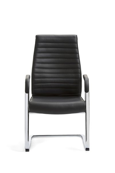 Image Schwingstuhl DELUXE Leder schwarz mittlerer Rücken, feste Chromarmlehnen