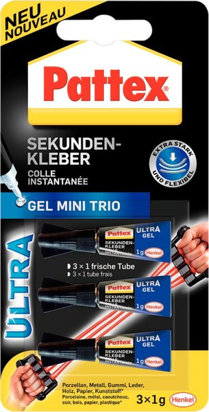 Image Sekundenkleber Pattex Ultra Gel Mini Trio, 3 x 1 g auf Blisterkarte