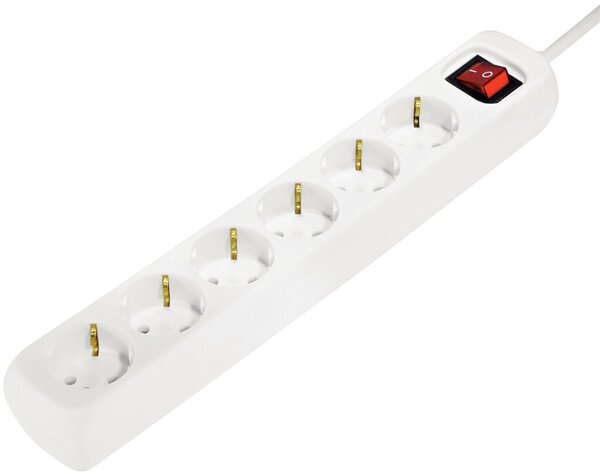 Image Steckdosenleiste 6fach 45° mit Schalter, weiss, Zuleitung 1,4 m