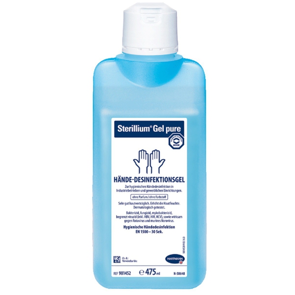 Image Sterillium® Gel pure |  475 ml <br>alkoholisches Gel zur hygienischen Händedesinfektion, farbstoff- und parfümfrei<br>+++ DESINFEKTIONSMITTEL VORSICHTIG VERWENDEN. VOR GEBRAUCH STETS ETIKETT UND PRODUKTINFORMATIONEN LESEN +++