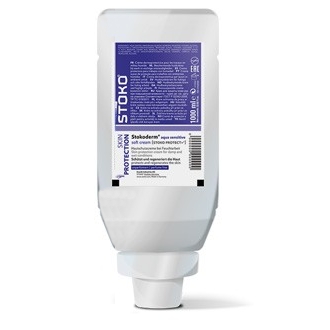 Image Stoko Stokoderm® aqua sensitiv [Stoko PROTECT+®] | 1-Liter-Faltflasche Hautschutzcreme, leicht fettend, unparfümiert, konservierungsmittelfrei, passend für Stoko Vario-Spender (70462, ||70566||)